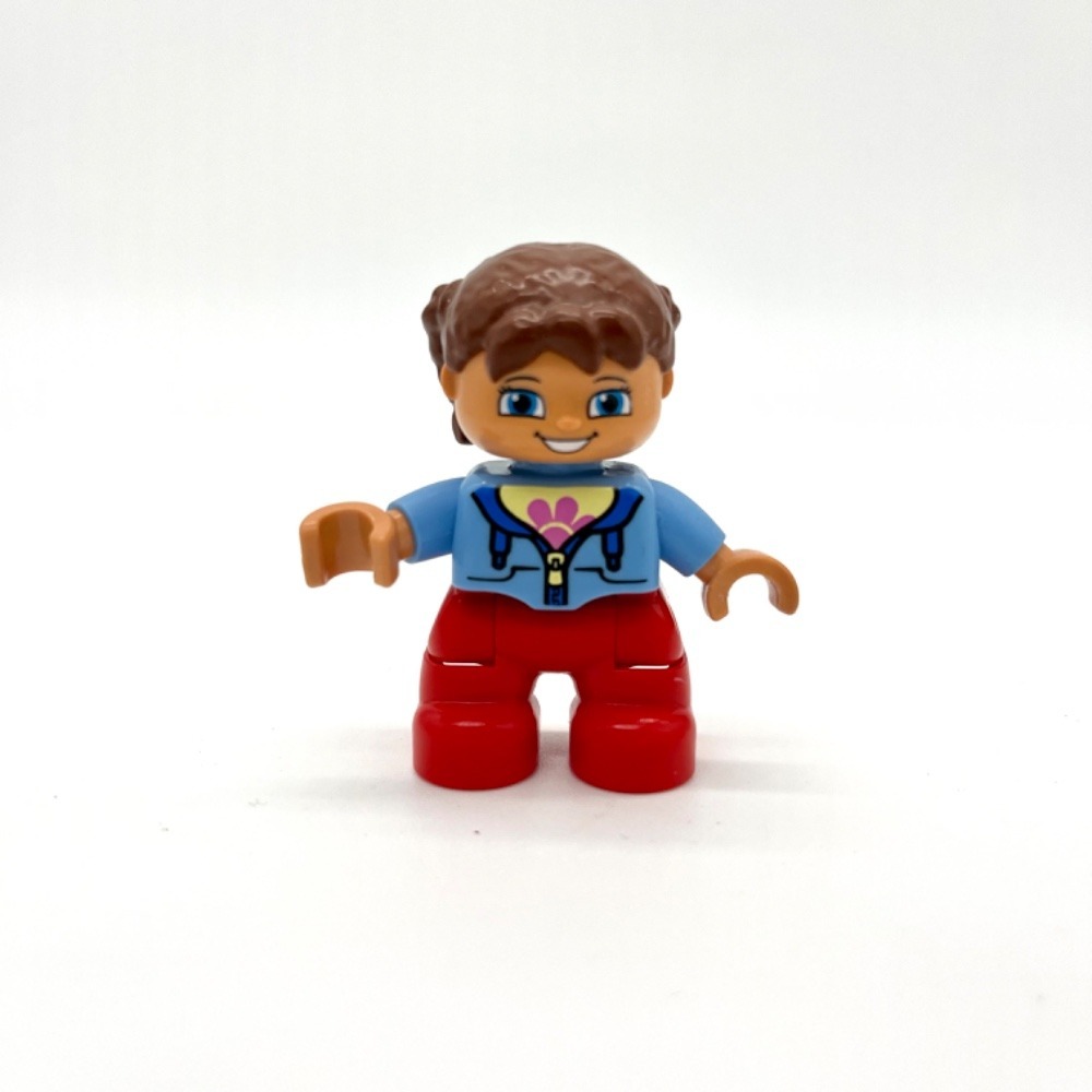LEGO DUPLO Figure‎ Girl Red Pants Blue Top Brown Hair Toy Doll